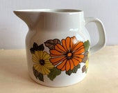 H Aynsley Ironstone Pitcher, Creamer, Staffordshire, England, Orange Flowers, Yellow Flower, Ironstone, Retro Dishes, Retro Home
