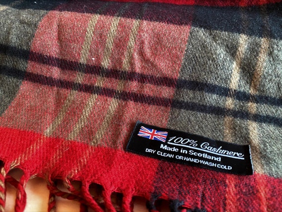Cashmere Scarf, Scotland, Green and Red Tartan Sca
