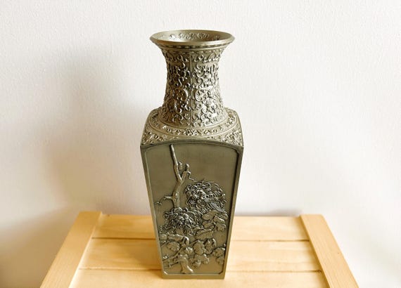 Royal Selangor Solid Pewter Four Seasons Vase, Hand Finished in