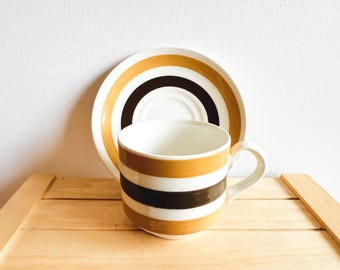 Carrigaline Striped Vintage Cup and Saucer Made in Ireland, Irish Pottery, From County Cork in the Republic of Ireland, Striped Dishes