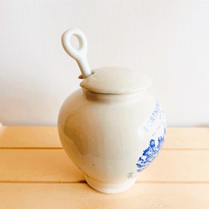Fortnum and Mason Blue and White Mustard Pot With Spoon, Crown Devon Fieldings, Made in England, Condiment Pots image 2