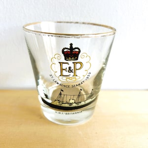 1959 HMY Britannia Queen Elizabeth II and Prince Philip Visit to St Lawrence Seaway in Canada Commemorative Glass, Royal Family Collectible
