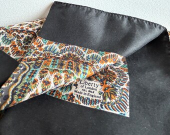 Liberty of London Silk Paisley Square Scarf, Small Scarf or Kerchief, Vintage Silk Scarves, Black Teal Rust Brown Paisley Scarf