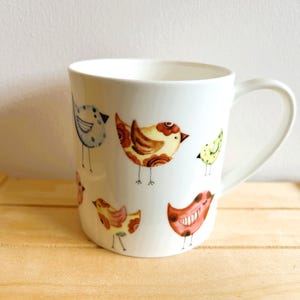 Taza de café o té vintage con temática de aves de la Rosa de Inglaterra, hecha en Inglaterra con porcelana fina, regalo para observadores de aves y amantes de las aves.