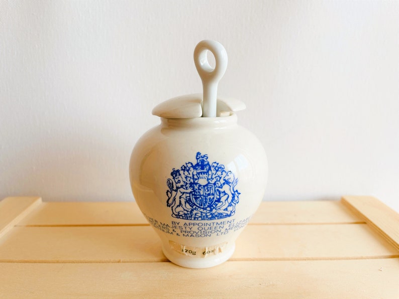 Fortnum and Mason Blue and White Mustard Pot With Spoon, Crown Devon Fieldings, Made in England, Condiment Pots image 3