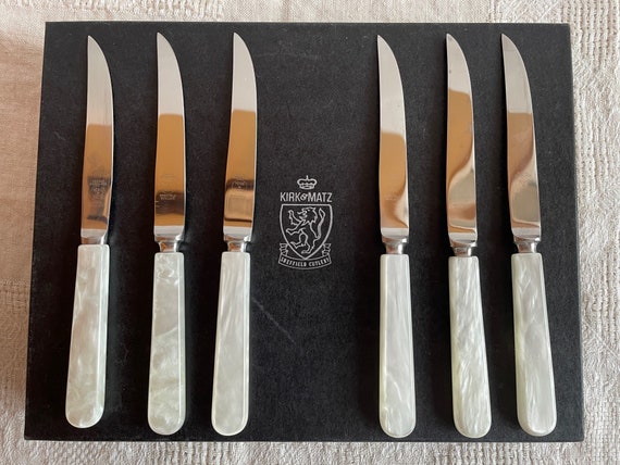 Case XX Antique 8 Piece Steak Knife Set Mother of Pearl w/ Leather Box