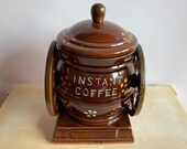 Royal Sealy Instant Coffee Storage Container, Cork Lined Lid, Hand Painted With Simple Flowers, Kitsch Kitchen, Retro Kitchen, Coffee Gift