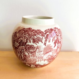 Masons Tea or Ginger Jar With Cranberry Blue Willow Designs, 1940s, Made in England for Twinings Ltd, Vintage Kitchen Storage