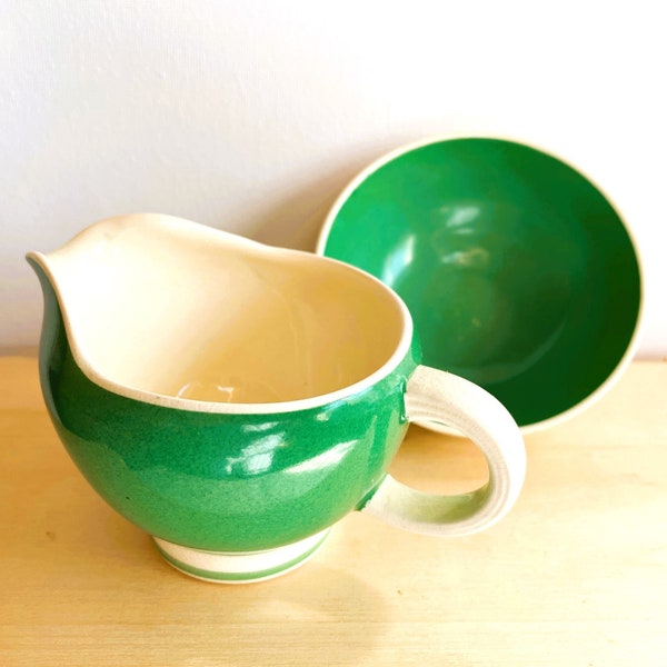 Susie Cooper Aerographed Green and Ivory Art Deco Cream and Sugar Set, 1930s, Made in England, Retro Home, Retro Dishware