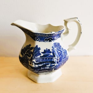 Antique Wedgwood and Co Ltd Blue Willow Creamer or Small Pitcher, Made in England, Collectible Traditional Blue and White Chinoiserie