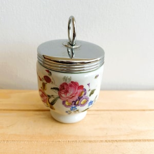 Royal Worcester Vintage Porcelain Egg Coddler With Chrome Metal Lid, Made in England, Breakfast Serving Dishes, Brunch Accessory