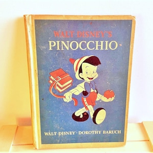 Pinóquio de Walt Disney, edição de capa dura de 1940, adaptado de Collodi por Dorothy Walter Baruch, livro infantil vintage raro