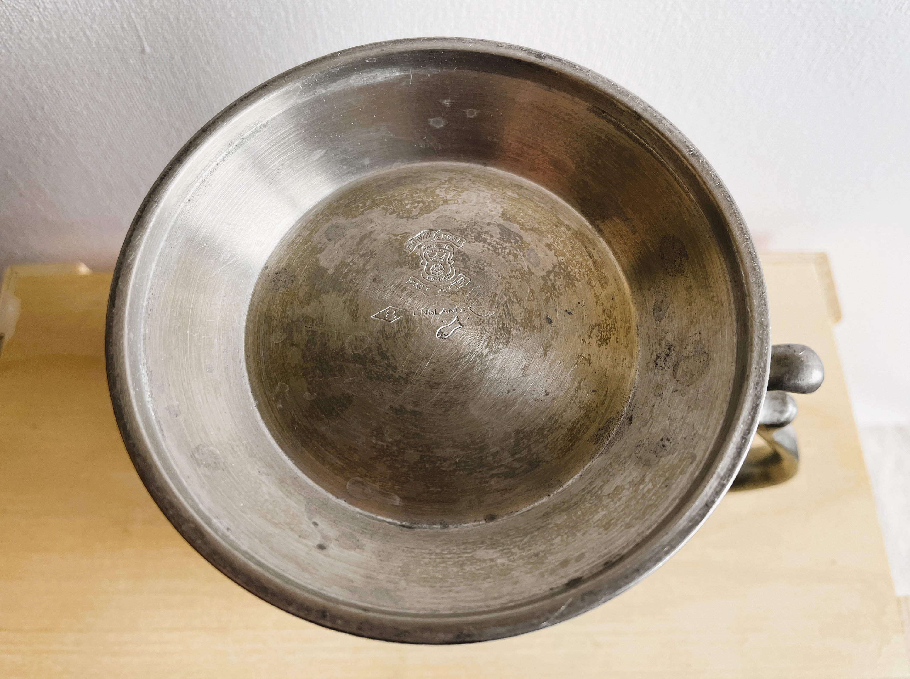 Crown and Rose Cast Pewter Vintage Tankard, Made in London England