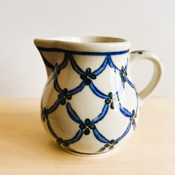 Polish Pottery Creamer or Small Pitcher, Hand Made in Poland, Boleslawiec, Blue and White, Rustic Pottery, Ceramika Artystyczna
