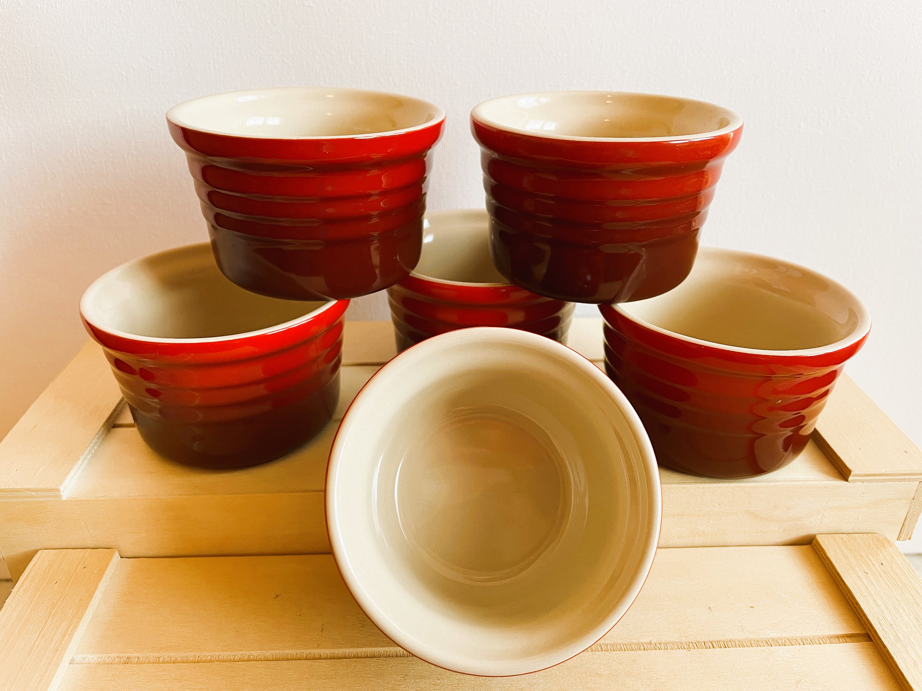 Le Creuset Cerise Ramekins, Set of 6, Red Stoneware Custard Cups