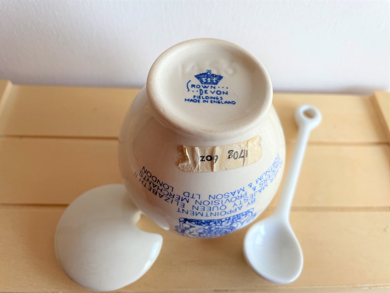 Fortnum and Mason Blue and White Mustard Pot With Spoon, Crown Devon Fieldings, Made in England, Condiment Pots image 5