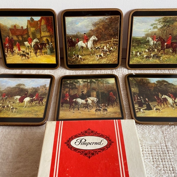 Vintage Pimpernel Coasters, Foxhunting Scenes, England, Celluware, Horses, English Countryside, Foxhunter, Vintage Barware, Drink Coasters