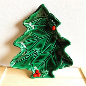 Holly Berry Christmas Tree Vintage Hand Painted Dish, Made in Japan, Enterprise Exclusive Japanese, Christmas Decor or Candy Dish