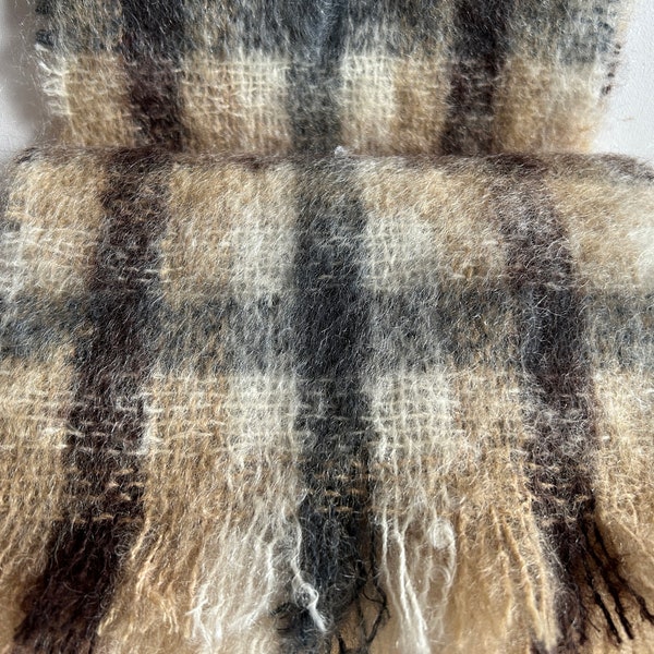 Donegal Design Brown and Tan Tartan Irish Mohair Wool Blend Scarf, Handcrafted in Ireland, Soft Scarves, Woven in Wicklow Ireland