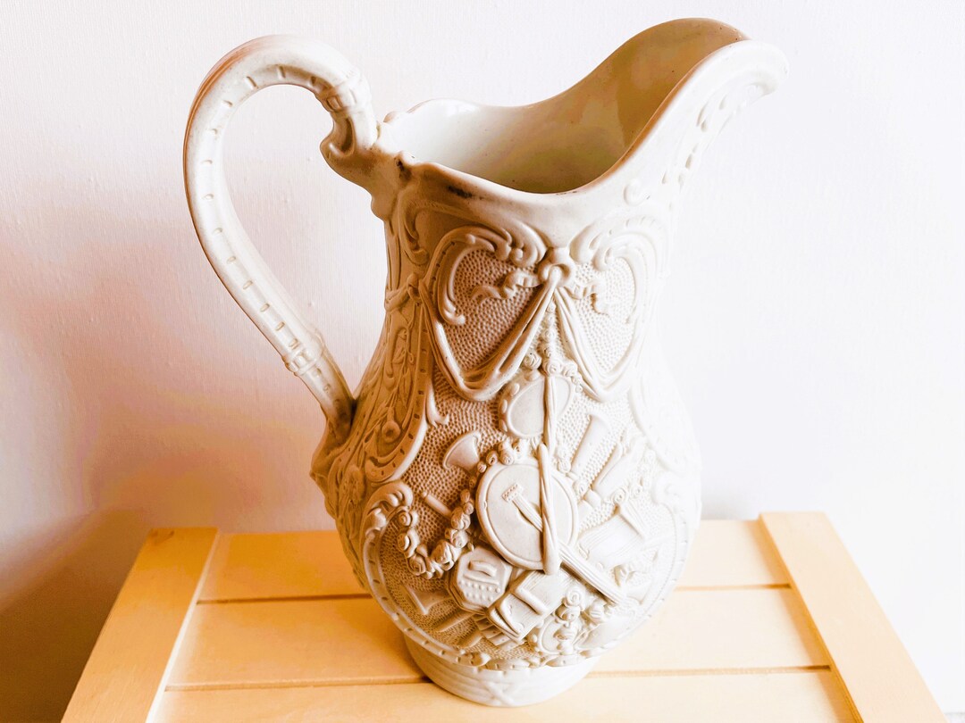 Antique Copeland Parian Biscuit Ware Large Pitcher, Made in England