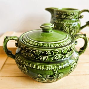 T G Green Hunt Club Vintage Sugar Bowl With Lid and Creamer or Small Pitcher, Made at Church Gresley Potteries England, Foxhunting