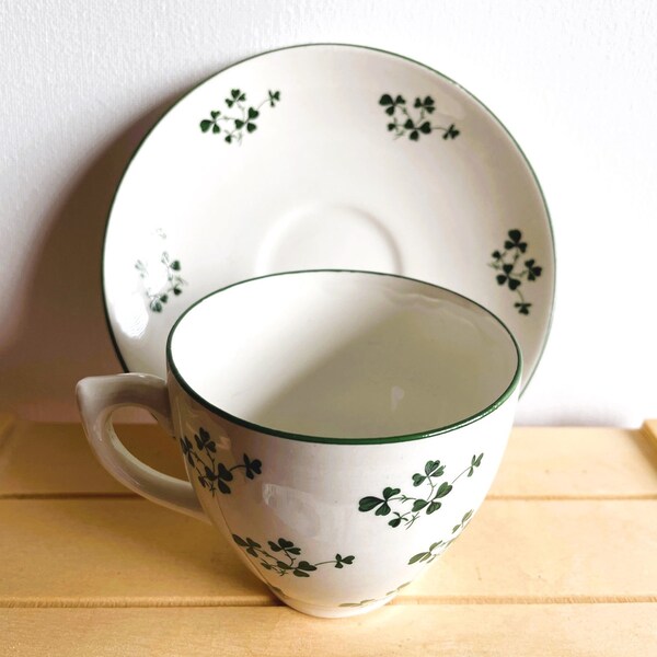 Carrigaline Green Shamrock Teacup and Saucer Set, Made in Cork Ireland, Irish Cup and Saucer, Ireland, St Patricks Day, Shamrocks