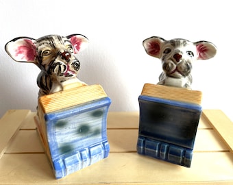 Terrier Dogs on Books Pair of Book Ends, Made in Japan, Doggy Decor, Bookish Gift, Japanese Kitsch, Dog Collectibles