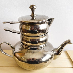 Stacking Silver Plate Vintage Teapot Cream and Sugar, Personal Sized Tea Set