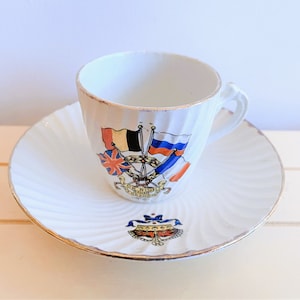 Antique WWI For Right and Freedom Demitasse Teacup and Saucer, World War One Collectibles, Military Collectibles, Allies and Allied Nations