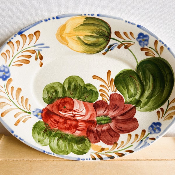 Simpsons Potters Belle Fiore Oval Plate or Platter, Solian Ware, Made in Cobridge England, Tulips, Spring Flowers, Chanticleer