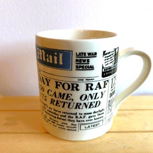 Daily Mail For King and Empire Vintage Mug With Newspaper Headlines from World War 2, Made in Scotland by McLaggan Smith Mugs Ltd