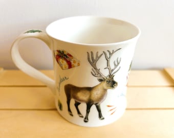 Dunoon Winter Wonderland Coffee or Tea Mug, Designed by Richard Partis, Fine Bone China, Christmas Mug, Santa Claus, Reindeer