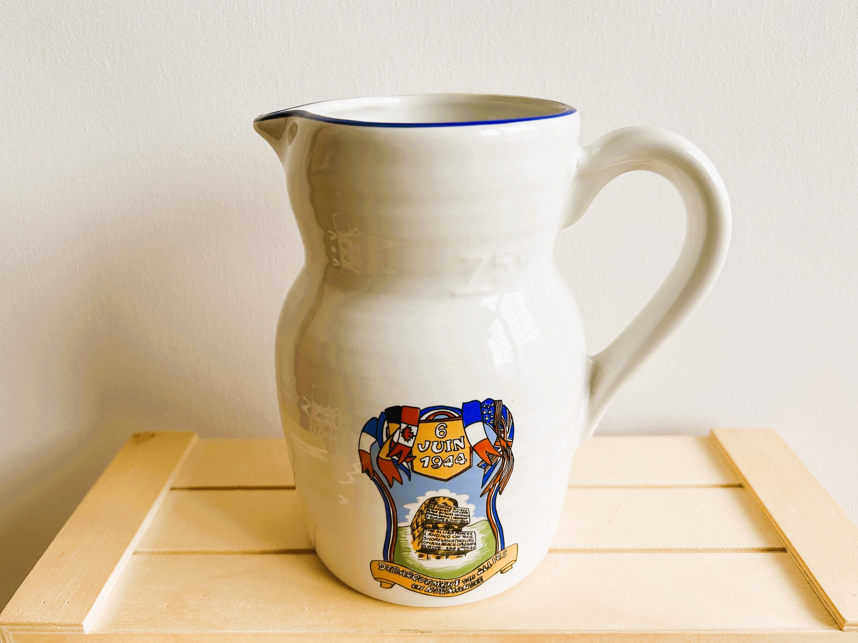 LHirondelle June 6 1944 D-Day Commemorative Pitcher, Made in France, World War Two Military History Collectibles, Omaha Beach Landing