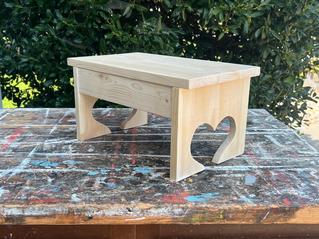 Handmade Wooden Step Stool Heart Design Unfinished Footstool Kid Adult ...