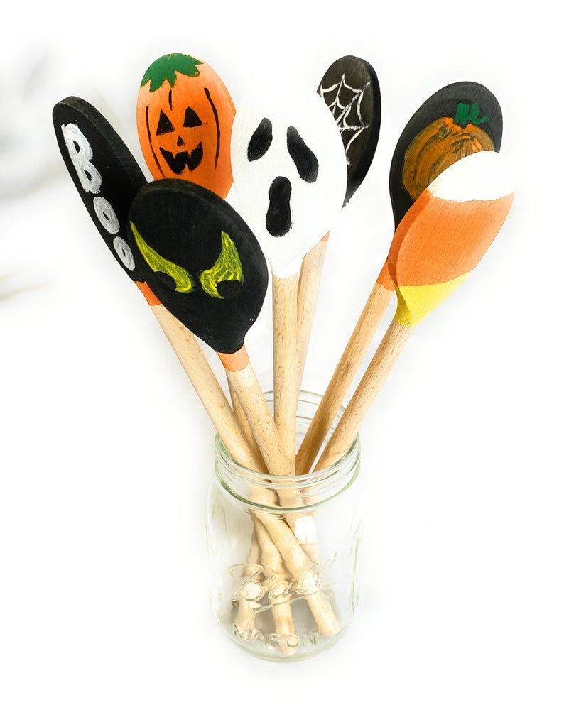 Set of Six 6 Halloween theme hand painted wooden spoon Ghost Etsy