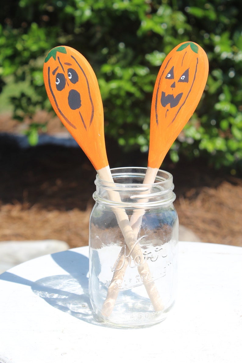 Set of Six 6 Halloween theme hand painted wooden spoon Ghost Etsy
