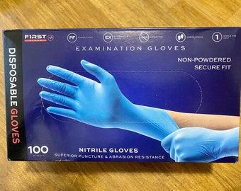 First Glove Nitrile Gloves Size Medium Med M Box of 100 Blue New in Box Food Safe Craft Powder Free Ambidextrous Secure Fit