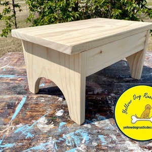 Handmade Primitive Wooden Step Stool Pine Unfinished Footstool Kid Adult DIY Wood Ready to Paint Rustic Farmhouse Country Sanded