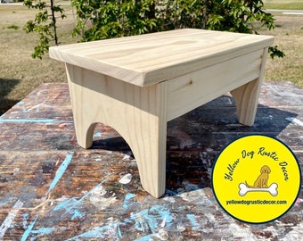 Taburete de madera primitivo hecho a mano, de pino, sin terminar, para niños y adultos, listo para pintar, rústico, de granja, lijado.