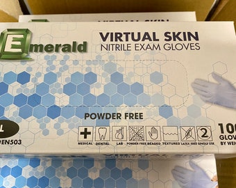 Emerald Virtual Skin Nitrile Gloves Size Large Lg L Box of 100 Blue New in Box Food Safe Craft DIY General Purpose