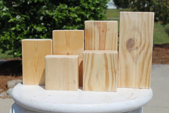 Set (6) of Unfinished Wood Block Pine Sanded Natural Ready to Paint DIY Project Craft Supplies Wooden Block Wedding Baby Shower Home Decor