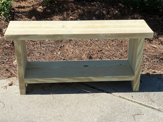 Handmade Entryway or Outdoor Bench with Shelf Pine Unfinished Wood Ready to Paint or Stain Rustic Farmhouse Country Sanded Primitive Simple