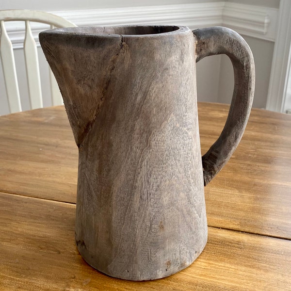 Wooden Rustic Decorative Flower Vase Pitcher Handmade