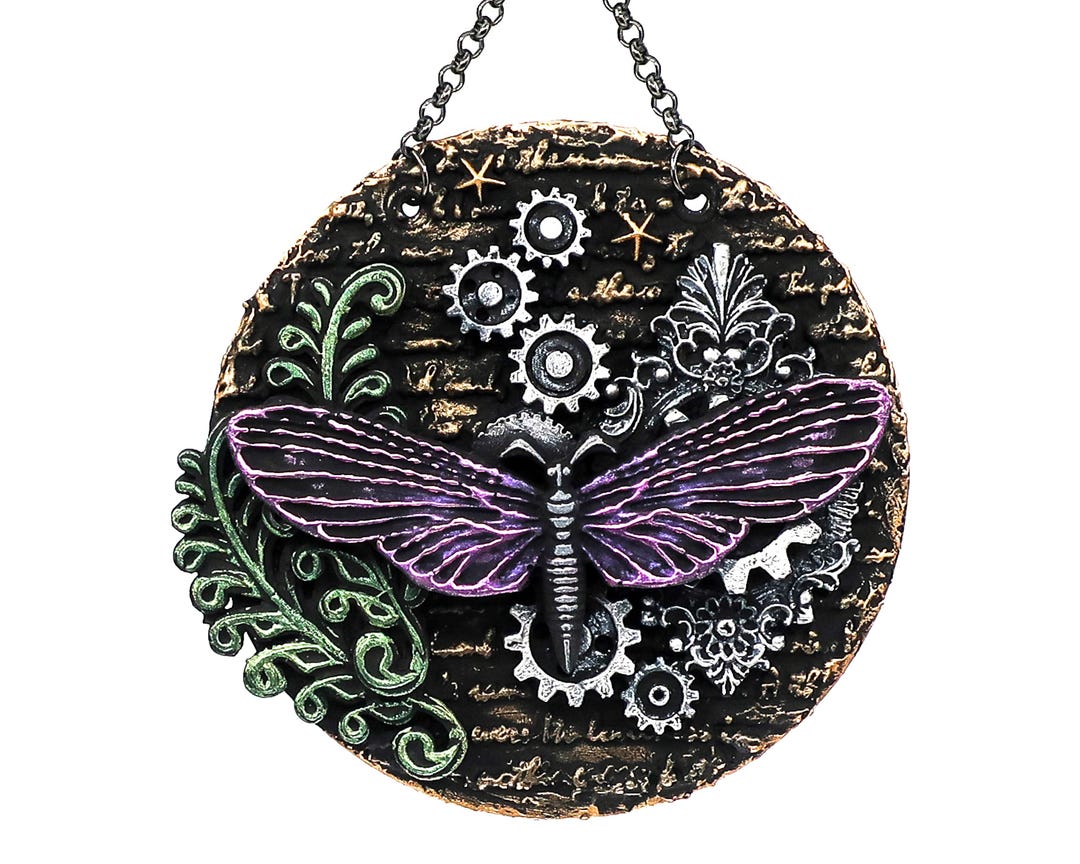 Steampunk Purple Moth Small Wall Hanging, Flying Insect With Gears and ...