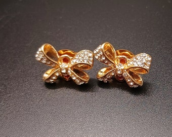 Rhinestone Bow Stud Earrings / Stud Earrings / Gold Earrings