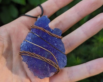 Blue Resin Crystal Necklace Geode Necklace Pink Blue and White Resin Crystal Pendant Wire Wrap Copper Pendant Crystal Cosplay Ren Faire