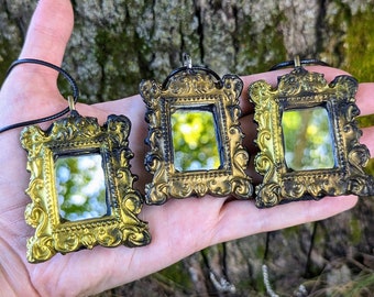 Black and Gold Witches Mirror Hexenspeigel Witch's Mirror Spell Pendant Spellwork Witches Protection Spell Return to Sender Mirror Talisman