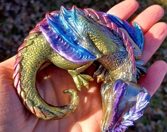 Holographic Rainbow Dragon Guardian / Sleeping Resin Dragon