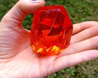 Orange-Yellow Fire Gem / Resin Paperweight  / Orange Crystal Paperweight / Crystal / Resin Crystal / Yellow / Witchy Paperweight / Handmade