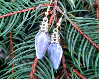 Clear Christmas Light Bulb Earrings, Holiday Festive Dangles
